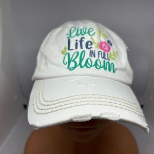 KBethos Vintage White Ball Cap "Live Life in Full Bloom" OS
